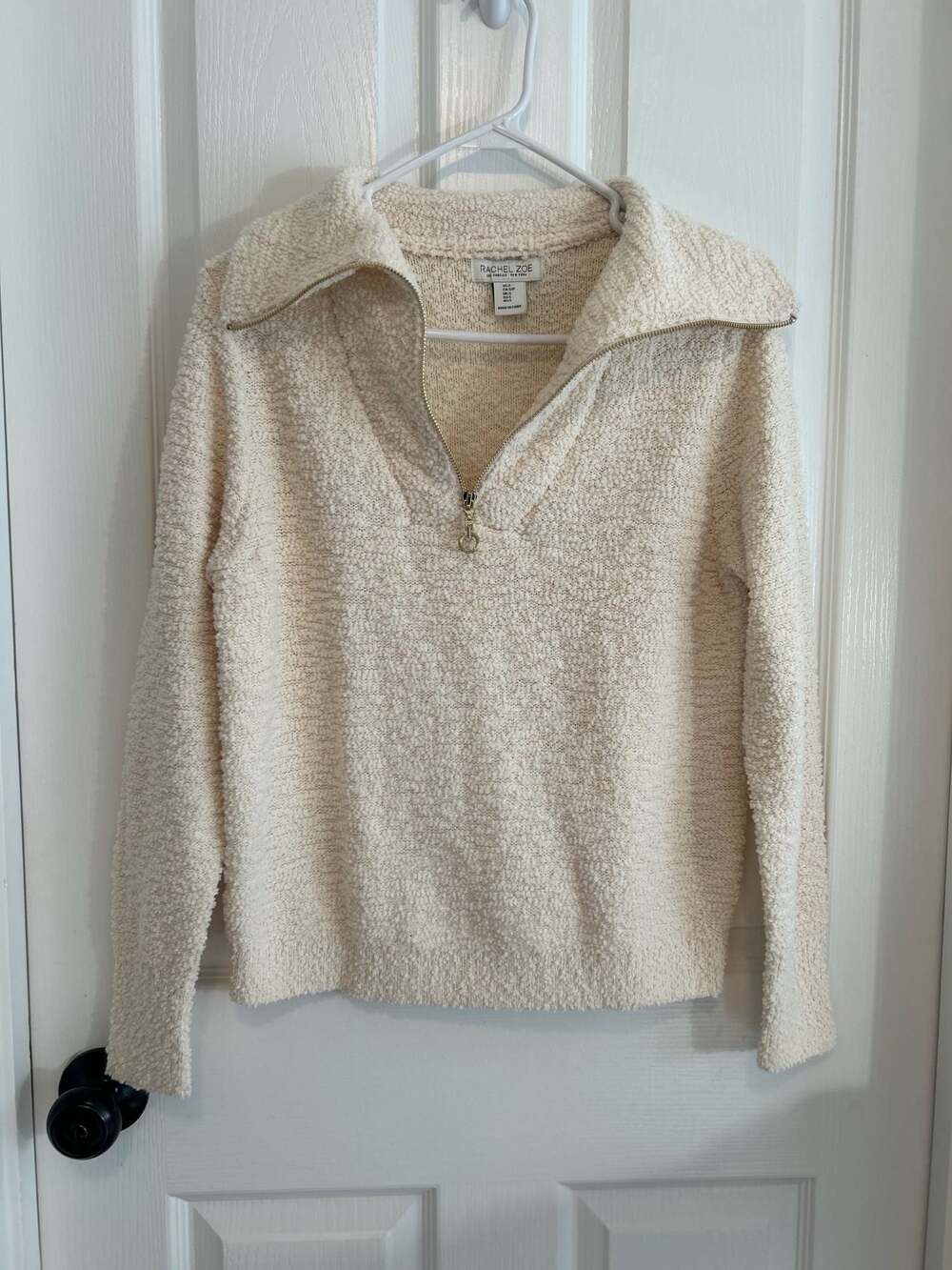 Rachel Zoe Cream Textured Quarter-Zip Pullover Sweater Size S